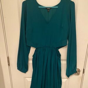 Express Emerald High Low Satin Dress with Cutouts